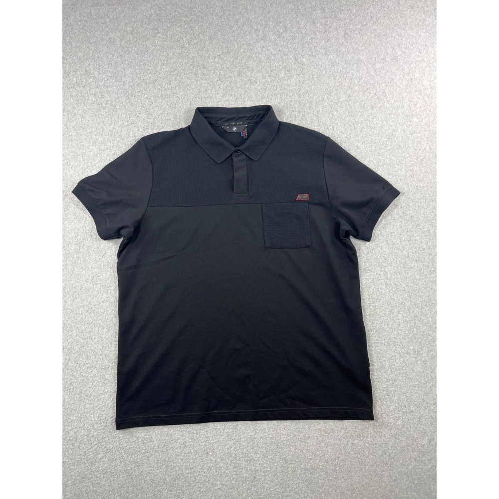 BMW M Sport Polo Shirt Mens XL Black Short Sleeve Textured Regular Fit